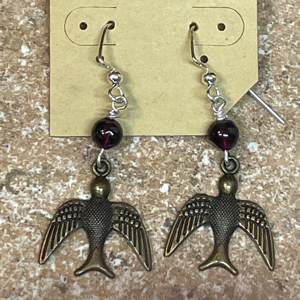 HANDMADE ARTISAN made Bronze Flying Sparrow Flying Bird Dangle Earrings PRETTY